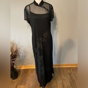 Vintage Arianna by Teresa Pace Black Slip Dress & Sheer Overlay Sz 14